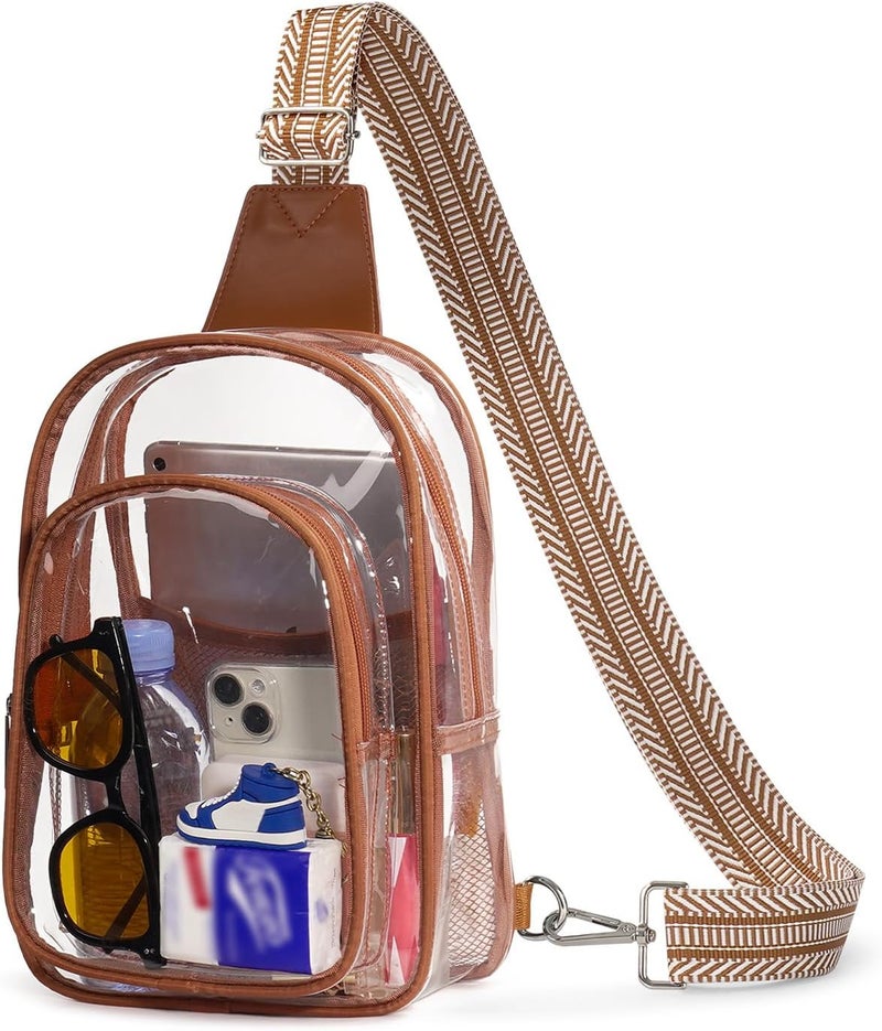 Flowston Store 3 Pockets Clear Bag for Stadium Events Large Clear Sling Crossbody Backpack Fanny Pack Concert Purses for Women Men - Image 1